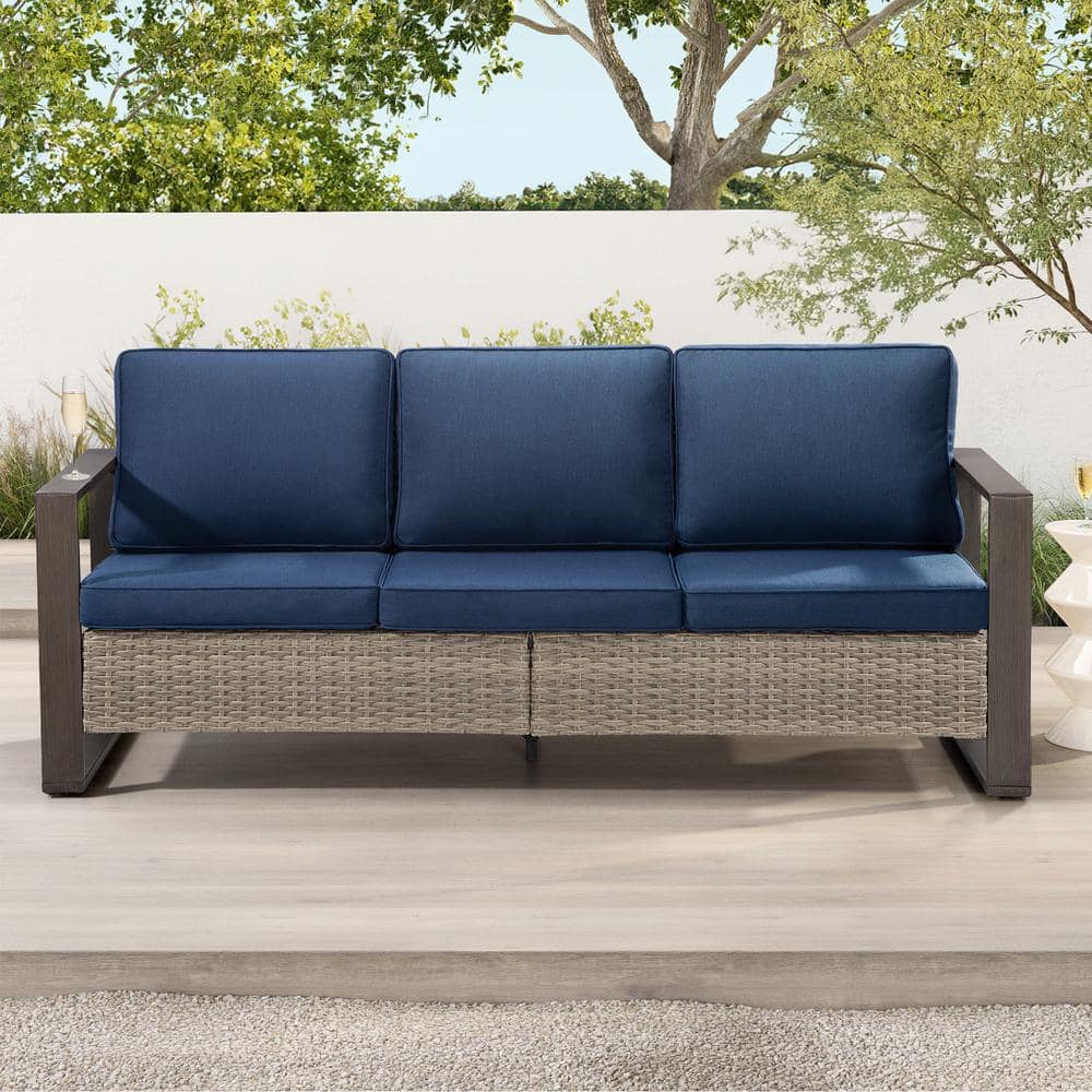 Gardenbee 3-Seat Wicker Outdoor Patio Sofa Sectional Couch with Dark ...