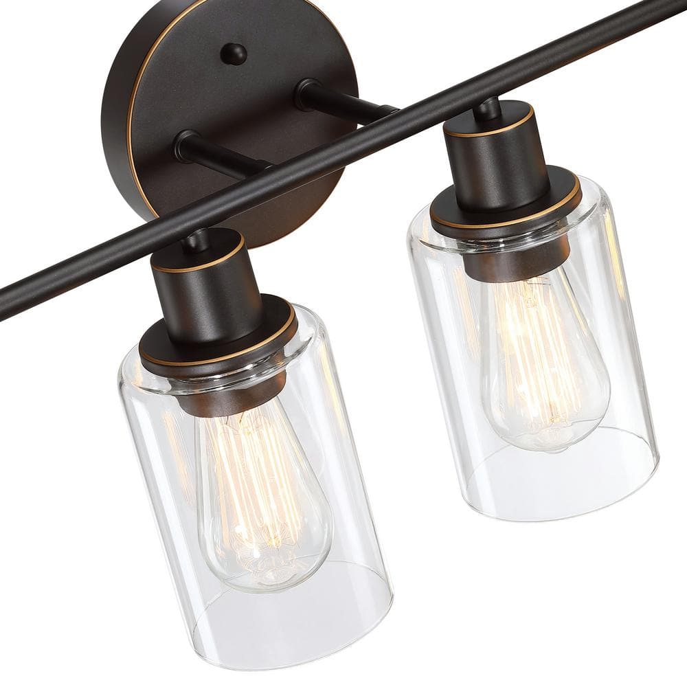 Oil Rubbed Bronze 4-Light Bathroom Vanity Fixture with Clear Glass Shades