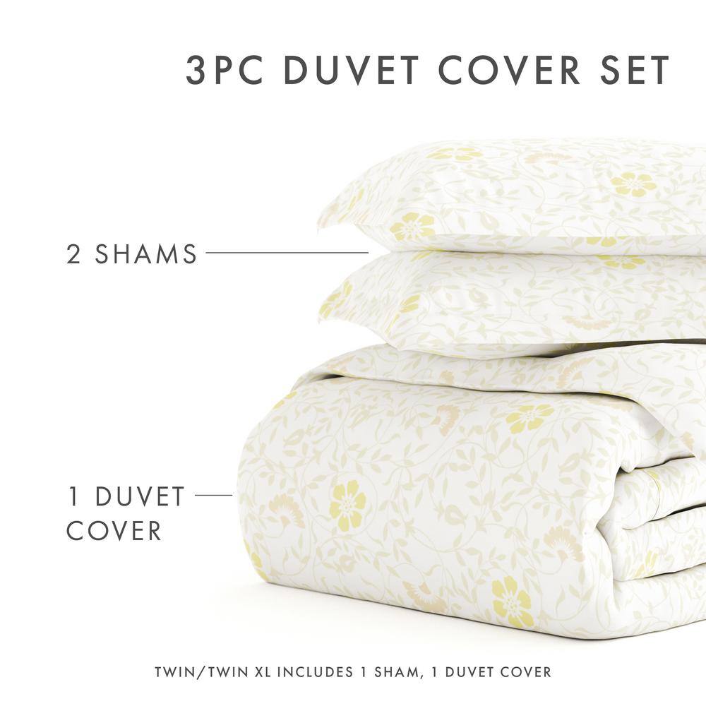 White Floral Microfiber Queen Duvet Cover Set with Shams