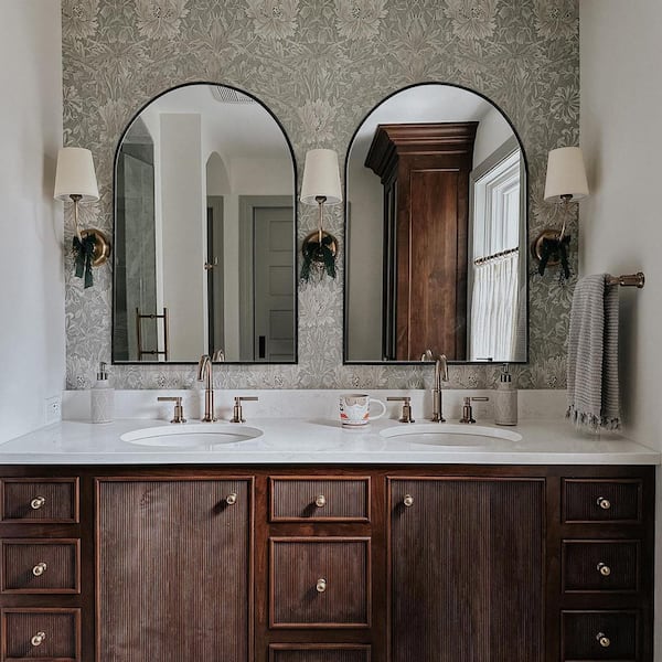 LuxHomez 24 in. W x 36 in. H Black Vanity Arched Wall Mirror Aluminium Alloy Frame Bathroom Mirror (2-pieces)