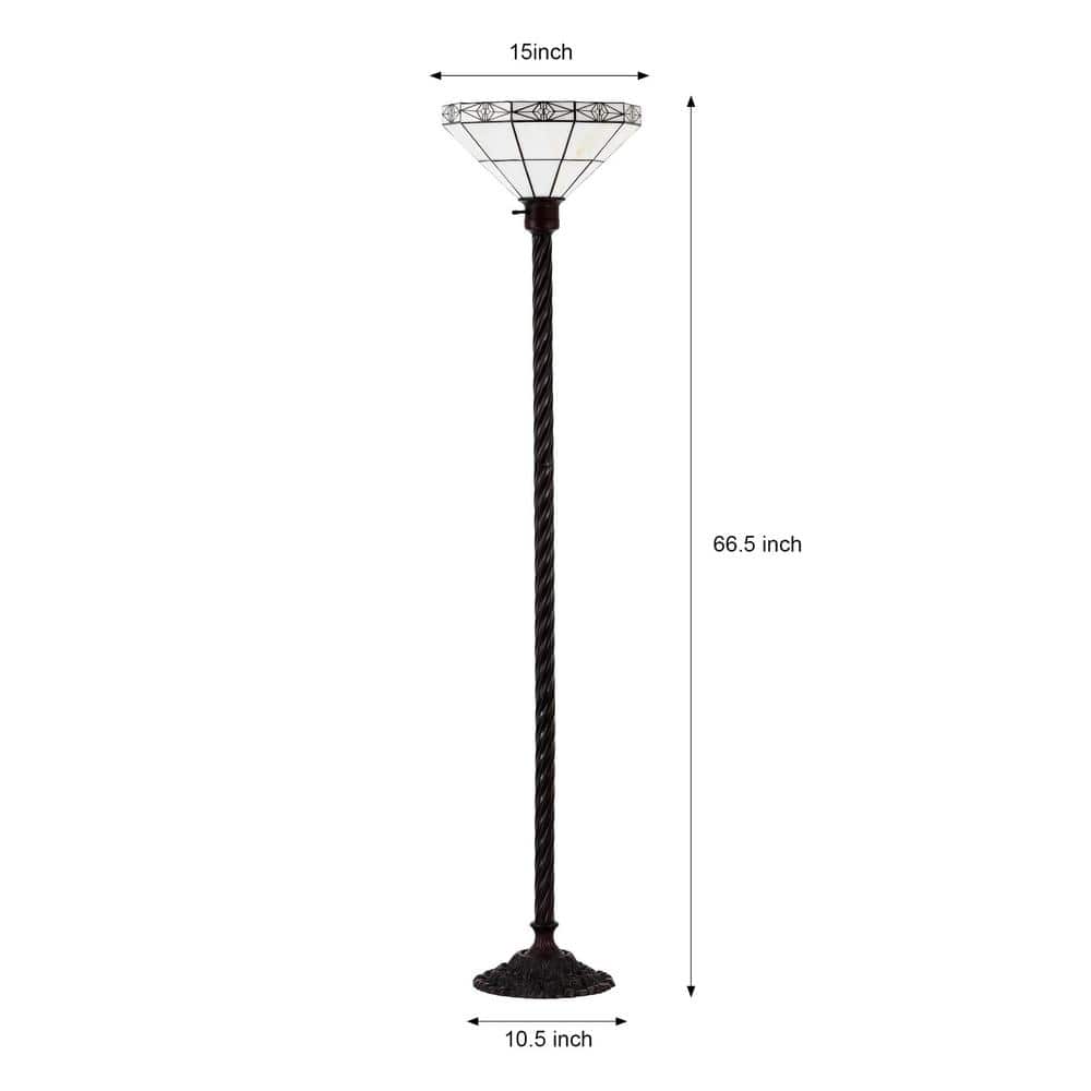 Elegant White Stained Glass Torchiere Floor Lamp Set