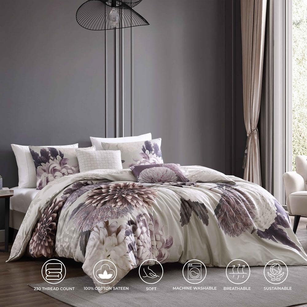 King Purple Cotton Reversible Floral Comforter Set