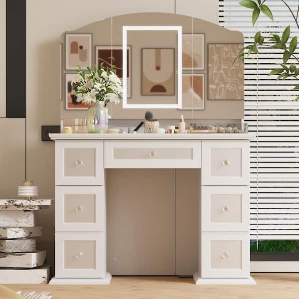 Drawers Folding Dressing Table Mirror FUFU&GAGA White Makeup