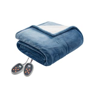 Heated Plush to Berber Sapphire Blue Polyester Twin Electric Blanket