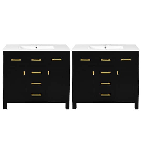 72 in. Freestanding Black Bath Vanity with White Ceramic Top Unassembled