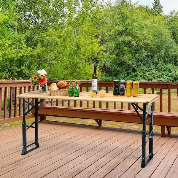 Folding 41.5 in. Rectangle Wood Outdoor Picnic Table Portable Dining Table Height Adjustable