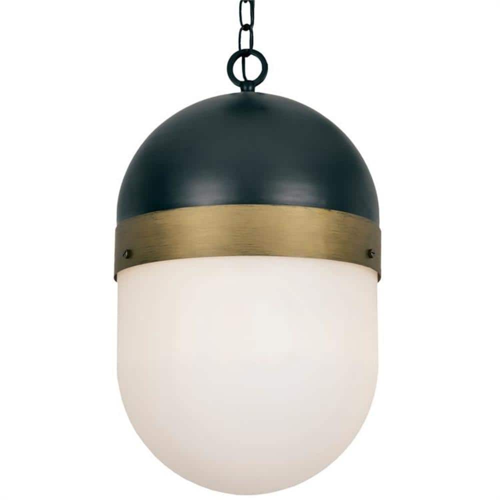 Matte Black and Gold 3-Light Opal Glass Globe Pendant