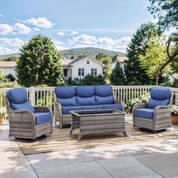 Bellefurn Nova Swivel Gray 4-Piece Wicker Patio Conversation