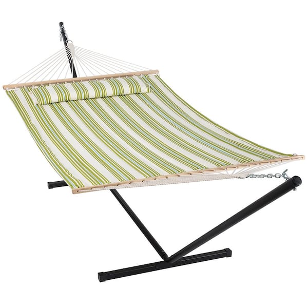 Atesun 12.3 ft. Fabric 2-Person Hammock with Stand and Detachable Pillow, Light Green