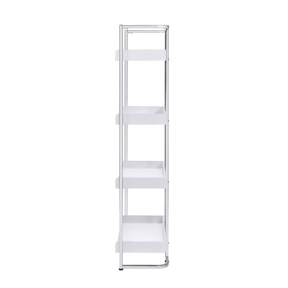 Ember White High Gloss and Chrome 4-Shelf Bookcase