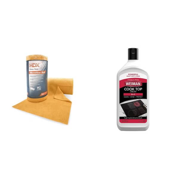 Easy-Tear 12 in. x 12 in. Microfiber Cloth Roll (50-Count) and 20 oz. Cook Top Cleaner and Polish