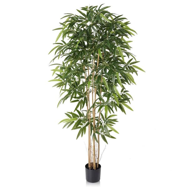 6 ft.Artificial Bamboo Tree Plant with Silk Leaves Outdoor Indoor with Real Wood Trunk Fake Plants for Decor