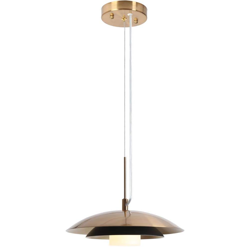 Modern 1-Light Flat Black and Plated Brass Barn Integrated LED Pendant Light with 2-Tier Metal Shade price history on PriceWatchPro