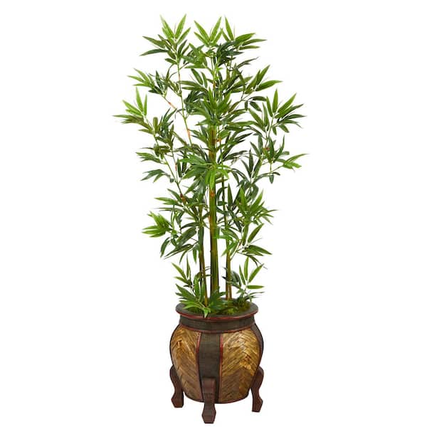 Nearly Natural 4.5 ft. Bamboo Palm Artificial Tree in Decorative Planter