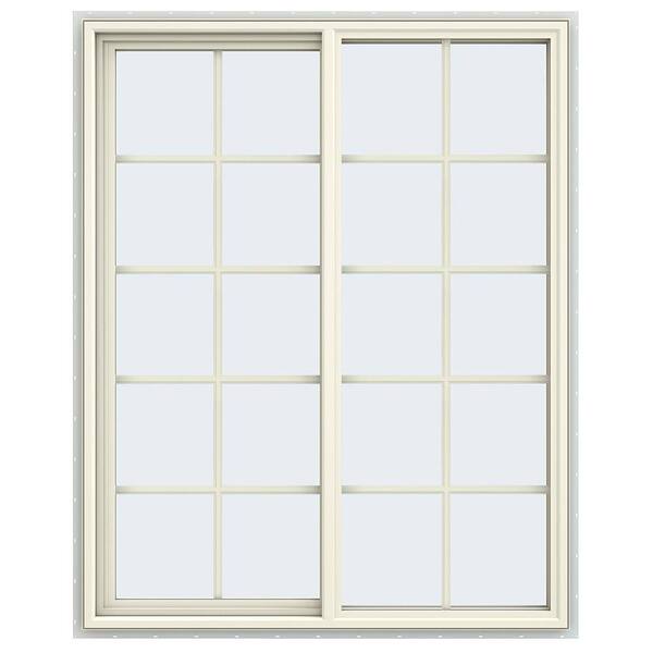 JELD-WEN 47.5 in. x 59.5 in. V-4500 Series Cream Painted Vinyl Left-Handed Sliding Window with Colonial Grids/Grilles