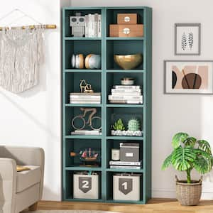 Eulas 71 in. Tall Green Engineered Wood 6-Shelf Narrow Bookcase, Corner Bookshelf Cube Display Shelf for Small Space