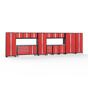 Bold Series 15-Piece 24-Gauge Stainless Steel Garage Storage System in Deep Red (276 in. W x 77 in. H x 18 in. D)