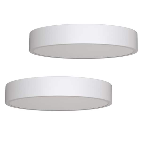 YANSUN 12 in. Round White Modern Integrated Selectable LED Flush Mount Lighting Fixture for Living Room (2-pack)