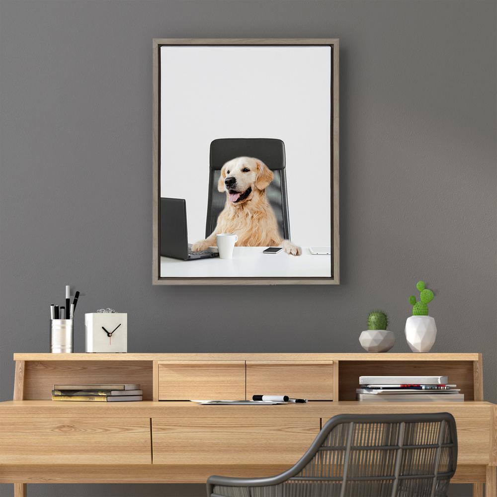 Whimsical Dog Office Canvas Print Set in Gray Frames