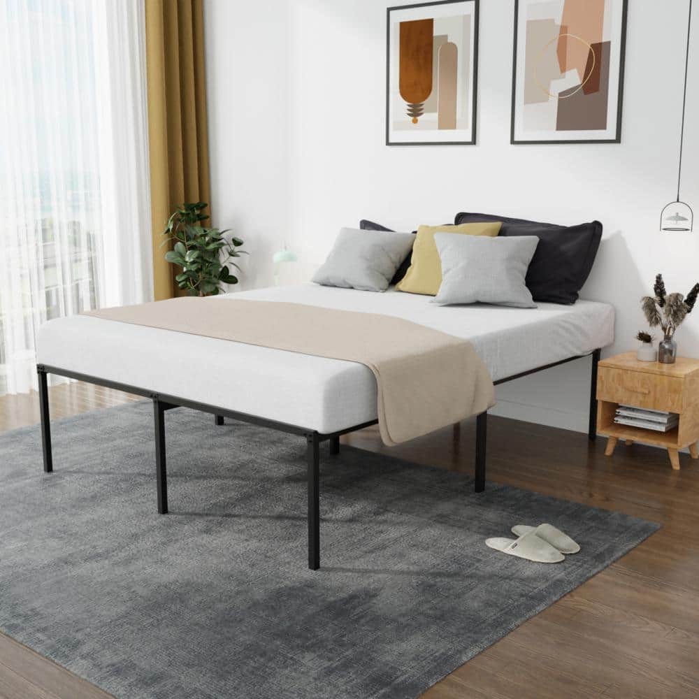 King Black Metal Frame Platform Bed with Steel Slats