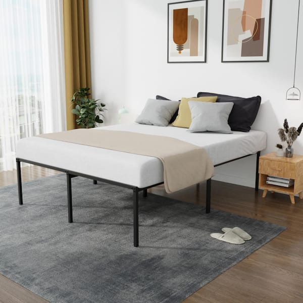 Nyla Black Metal Frame King Platform Bed with Steel Slats