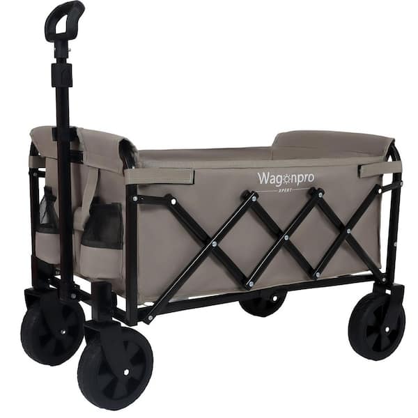 3.94 cu. ft. Beige Steel Expandable Dual-Layer Utility Wagon Garden Cart for Camping, Shopping, Gardening, Fishing