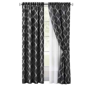 Bombay 52 in. W x 84 in. L Polyester Light Filtering Curtain Panel in Black