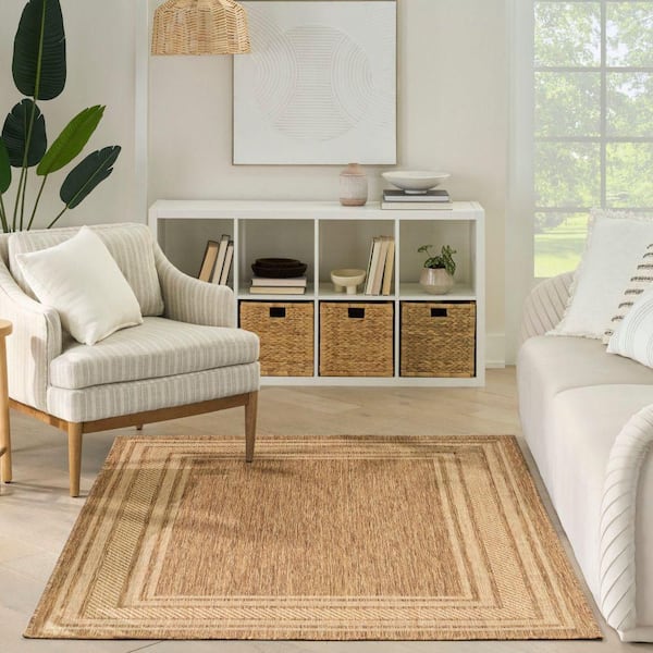 Horizon Natural 5 ft. x 7 ft. Indoor/Outdoor Bordered Contemporary Area Rug