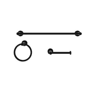 3 -Piece Bath Hardware Set with Adjustable 16-27 in. Towel Bar/Rack, Toilet Paper Holder, Towel Ring in Matte Black