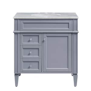 Simply Living 32 in. W x 21.5 in. D x 34.625 in. H Bath Vanity in Grey with White Carara Marble Top