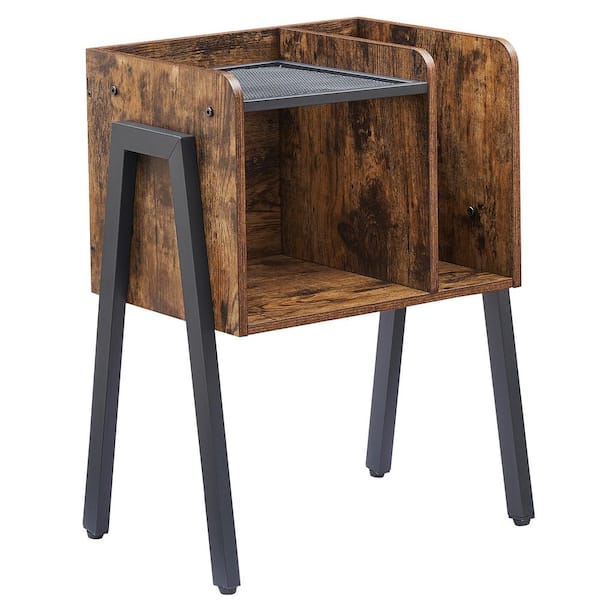 VECELO Modern End Side Table, Brown Industrial Sturdy Accent