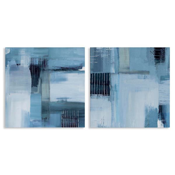 Stupell Industries Blue Abstract Linear Details by Susan Jill 2 Pieces Unframed Abstract Graphic Art Print 24 in. x 24 in.