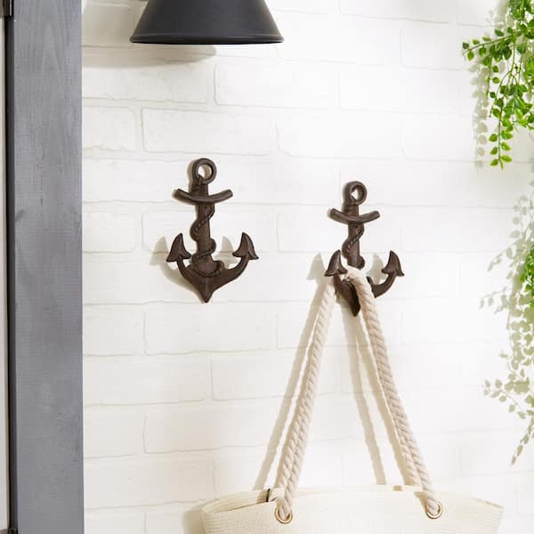 Cast Iron Antique White Rope Double Wall Hooks 7 tall (Set of 6