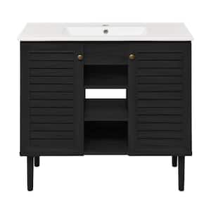 Bron 36" Freestanding Bathroom Vanity in Black Oak with Sink Top