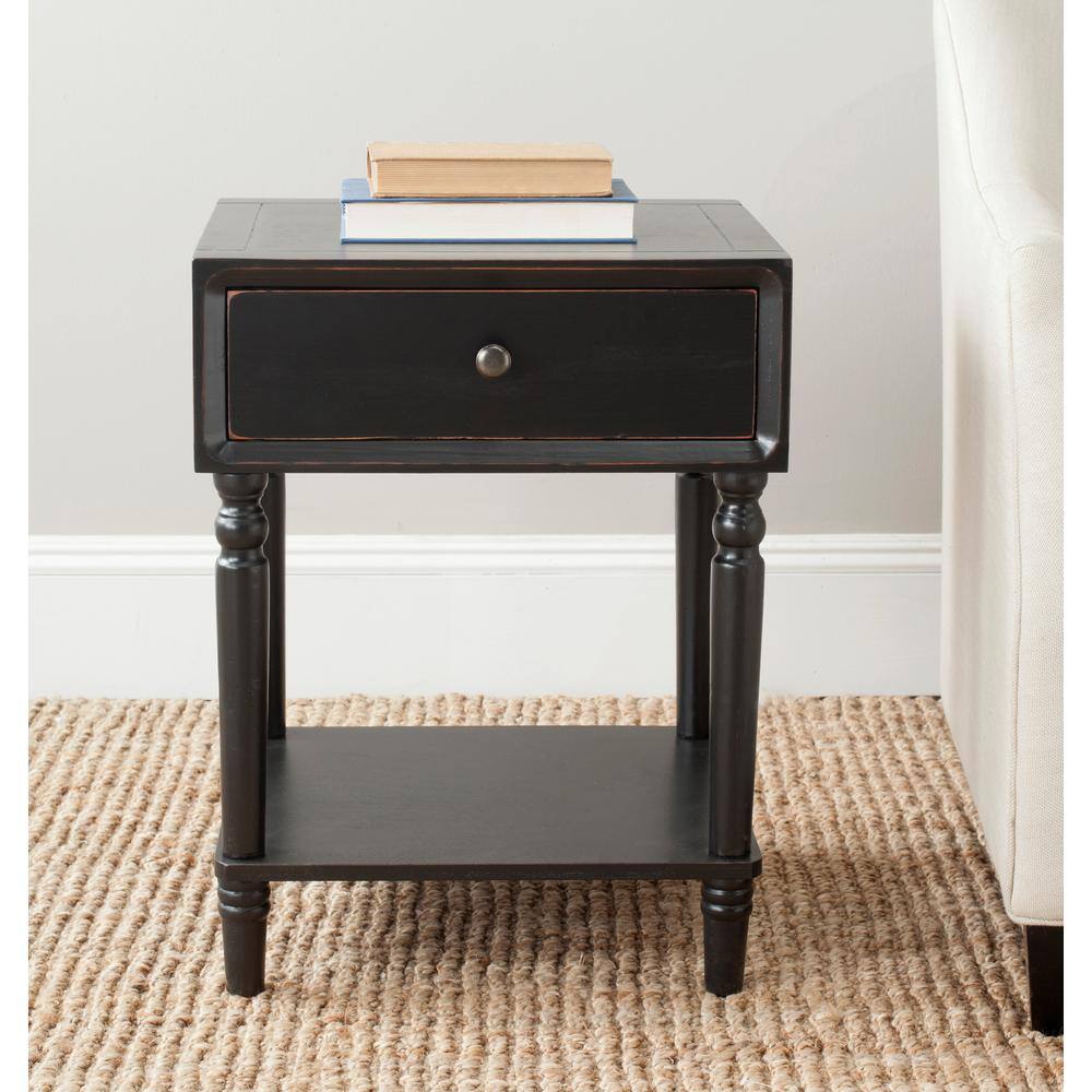 Siobhan Black Pine Wood End Table with Storage