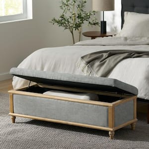 Gray 48.5 in. Polyester Upholstered Bedroom Bench with Storage, Solid Birch Legs