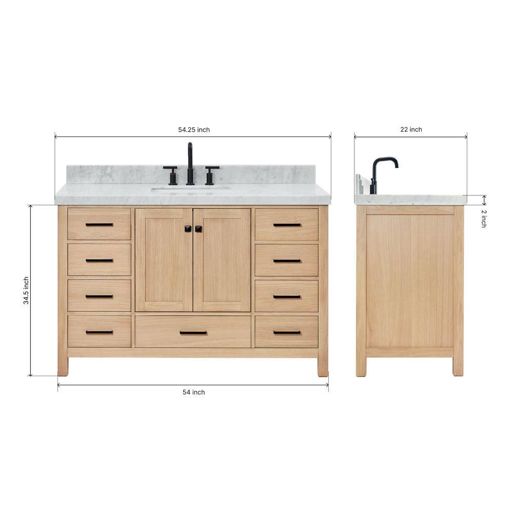 Cambridge 54'' Oak Single Bathroom Vanity with Carrara Marble Top