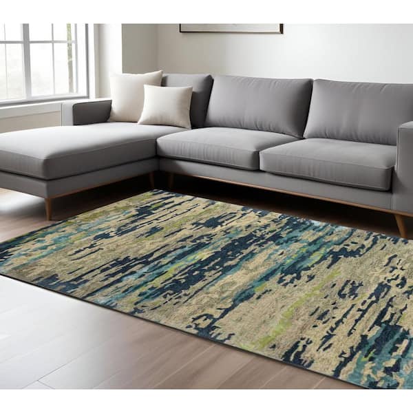 8 ft. x 10 ft. Sand And Green Wool Abstract Hand Tufted Area Rug
