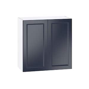 Devon 30 in. W x 30 in. H x 14 in. D Painted Blue Shaker Assembled Wall Kitchen Cabinet with 2 Full High Doors