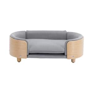 Elevated Dog Bed Pet Sofa With Solid Wood legs and Bent Wood Back, Velvet Cushion, Light Grey