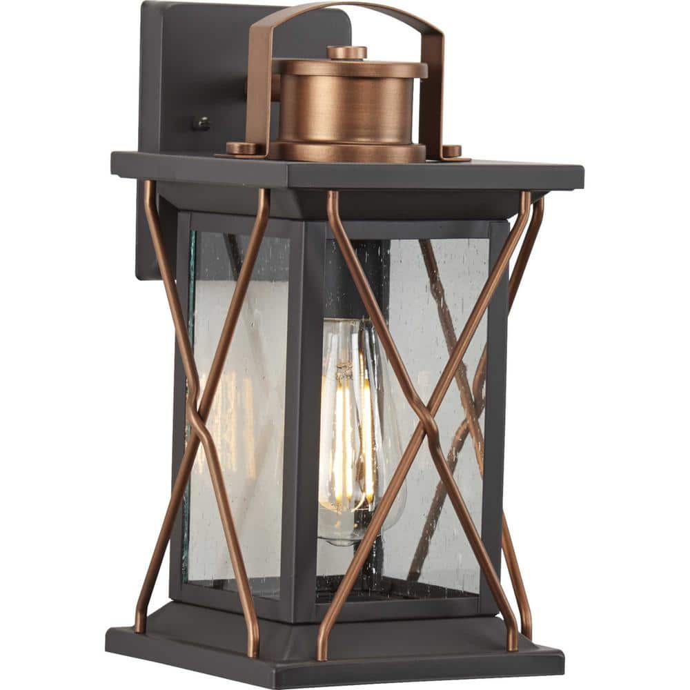 Barlowe Collection 1-Light Antique Bronze Clear Seeded Glass Farmhouse Outdoor Small Wall Lantern Light price history on PriceWatchPro