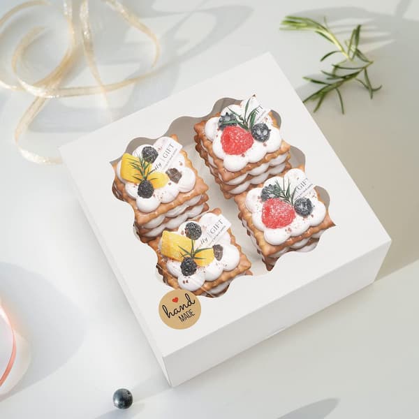 24-Piece Auto-popup Cake Box Carrier Set with Window, Quick Fold  White Bakery Boxes for Pies, Cookies, Pastries