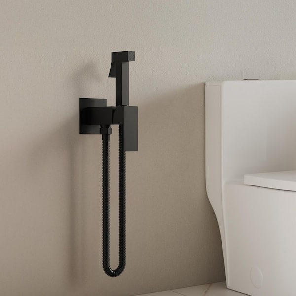 1-Handle Hot and Cold Bidet Faucet with Wall Mount Holder Solid Brass Body, Ceramic Cartridge in Matte Black