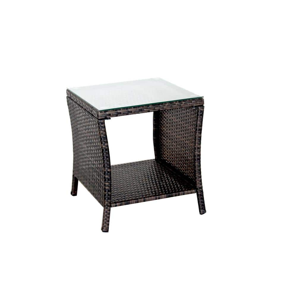 Outdoor Patio Furniture 1 Coffee Table with Clear Tempered Glass, Brown