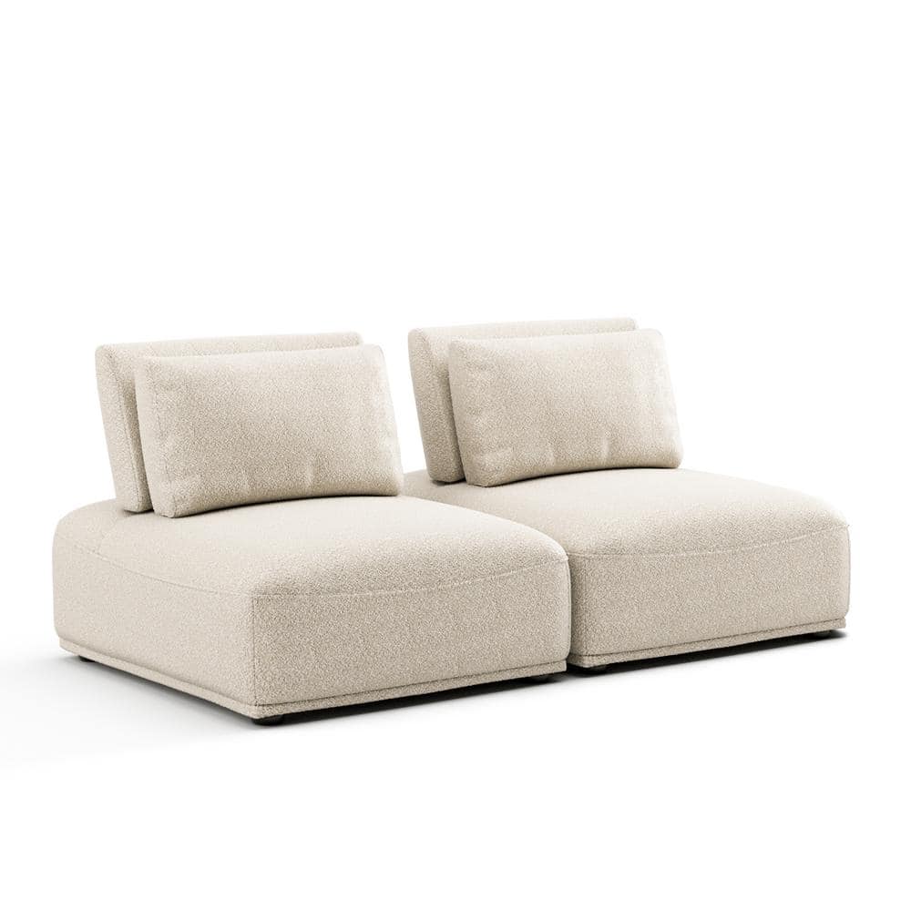 Fairwind 74 in. Armless Beige Modular Boucle Fabric 2-Seater Loveseat With Extendable Back