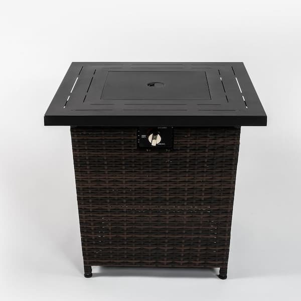 COOLSHARK 28 in. Propane Fire Pit Table 40000 BTU Outdoor PE Wicker Steel Gas Fire Pit Table with Fire Pit Lid, ETL-Certified
