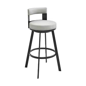 29 in. Black and Gray Low Back Metal Frame Counter Stool with Faux Leather Seat