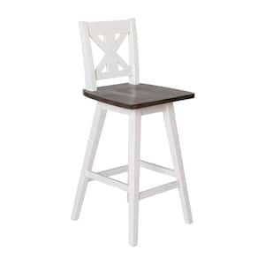 24 in. White Wash Full Wood Bar Stool with Gray Wash Wood Seat