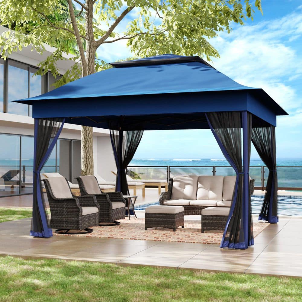 11 ft. x 11 ft. Deep Blue Pop-Up Gazebo with Steel Frame and Mosquito Netting price history on PriceWatchPro