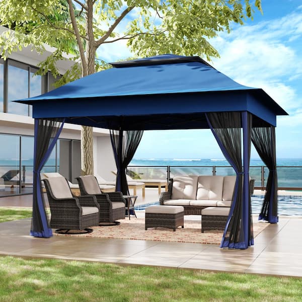 11 ft. x 11 ft. Deep Blue Pop-Up Gazebo with Steel Frame and Mosquito Netting